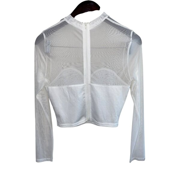 Milk & Honey Sheer Long Sleeve Rhinestone Embellished Cropped Top - Size S - Picture 4 of 7